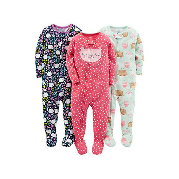 Simple Joys by Carter's Baby and Toddler Girls' 3-Pack Snug Fit Footed Cotton Pajamas 